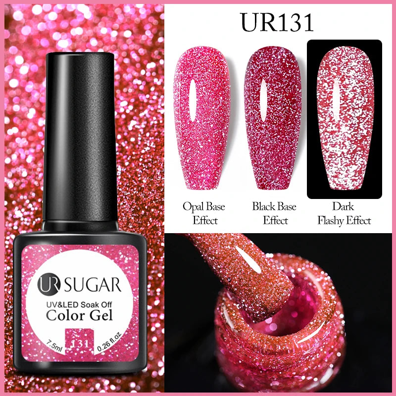 UR SUGAR 7.5ML Reflective Glitter Gel - Pink Sequins Nail Polish