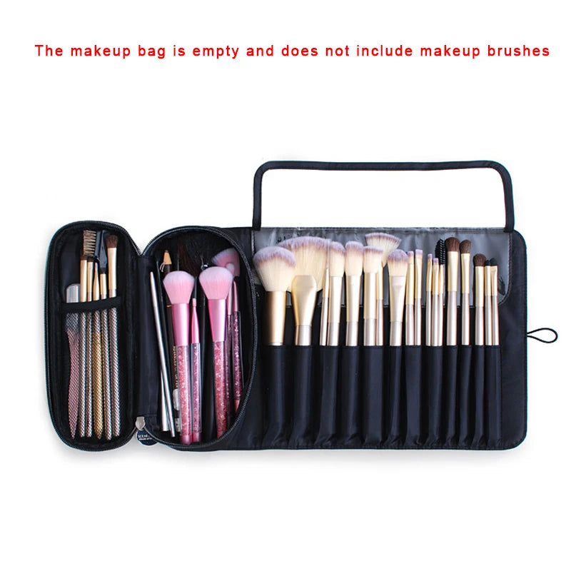 Waterproof Makeup Brush Organizer - Rolling Travel Cosmetic Case