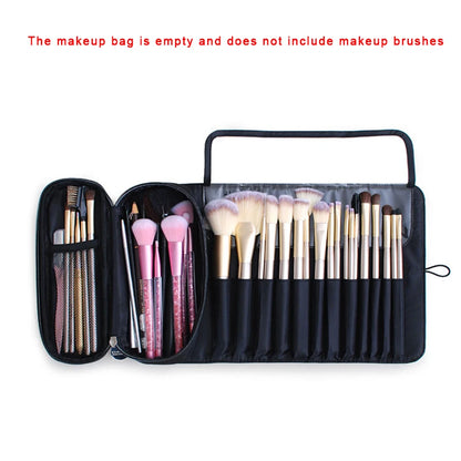 Waterproof Makeup Brush Organizer - Rolling Travel Cosmetic Case