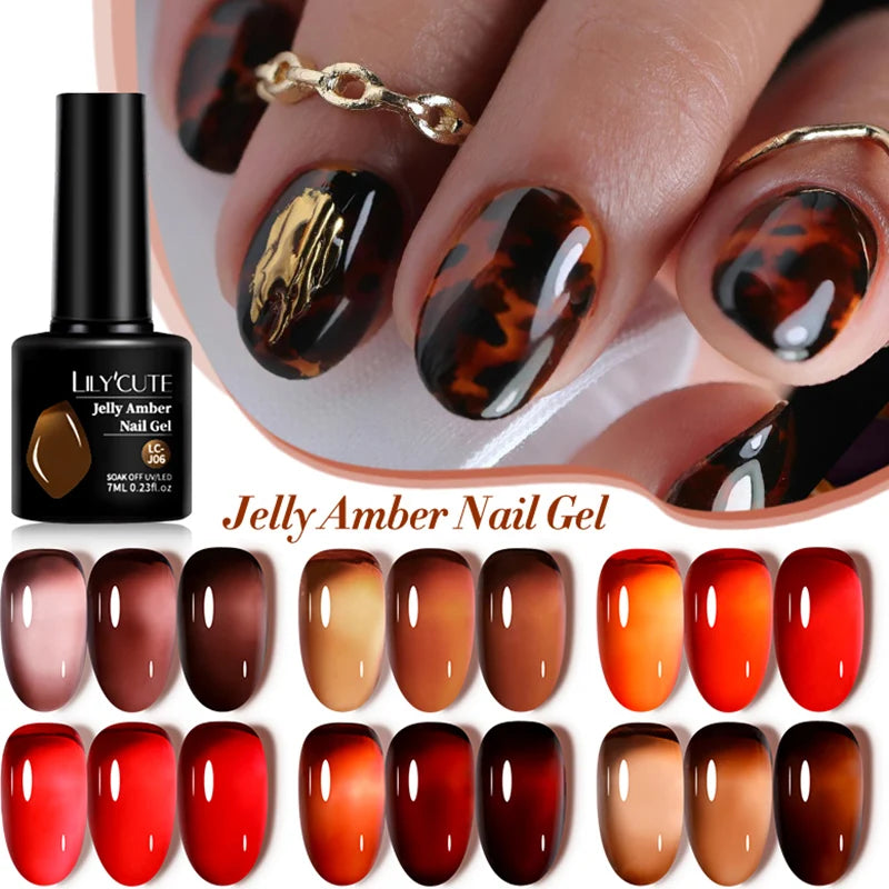 LILYCUTE 7ML Jelly Amber Gel Polish - Leopard Pattern Nail Art