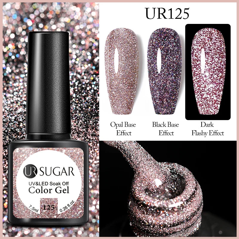 UR SUGAR 7.5ML Reflective Glitter Gel - Pink Sequins Nail Polish