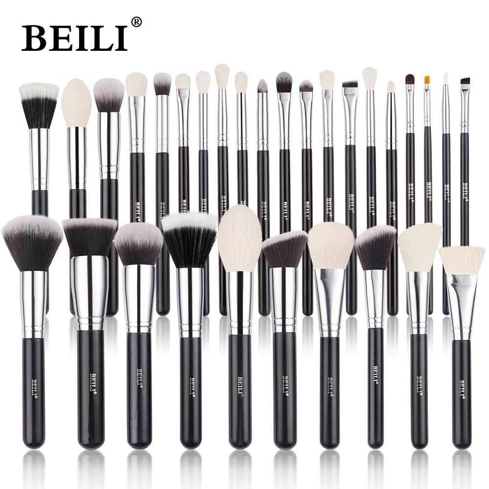 BEILI 30 Piece Black Makeup Brush Set - Professional Goat Hair Kit
