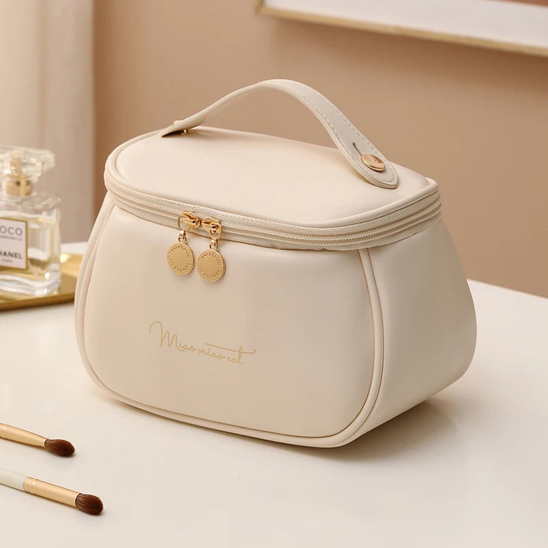 PU Leather Portable Makeup Case - Multi-Functional Travel Toiletry Kit