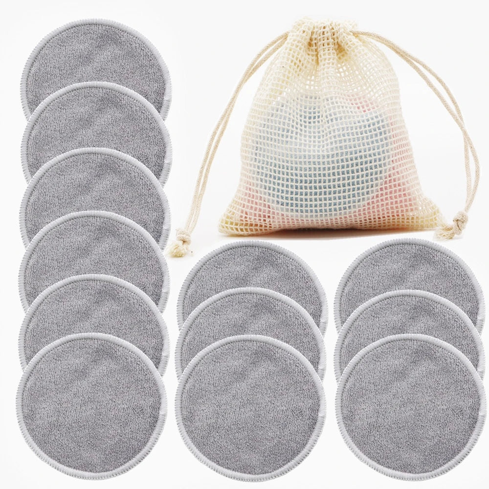 Reusable Bamboo Makeup Remover Pads - 12 Pack Washable Cotton Rounds
