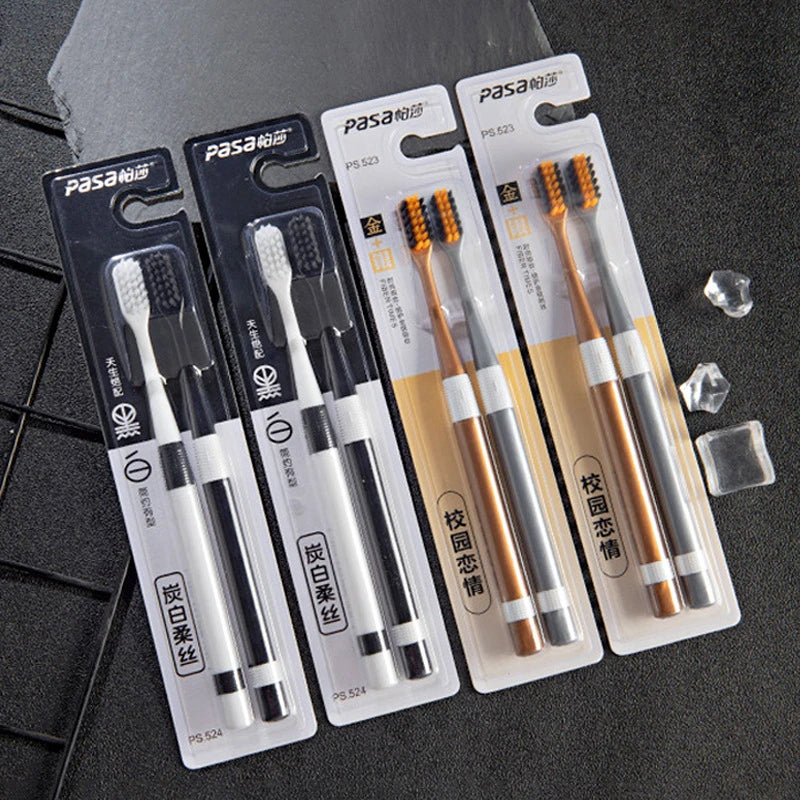 Bamboo Charcoal Toothbrush Set - Ultra-Soft Bristle (2 Sets)