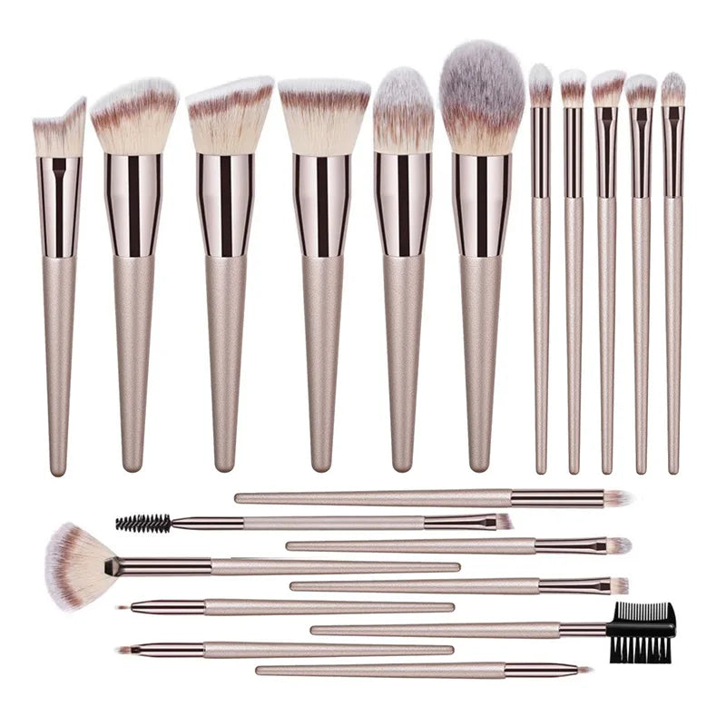 Champagne Makeup Brush Set - 14 Piece Foundation & Eye Kit