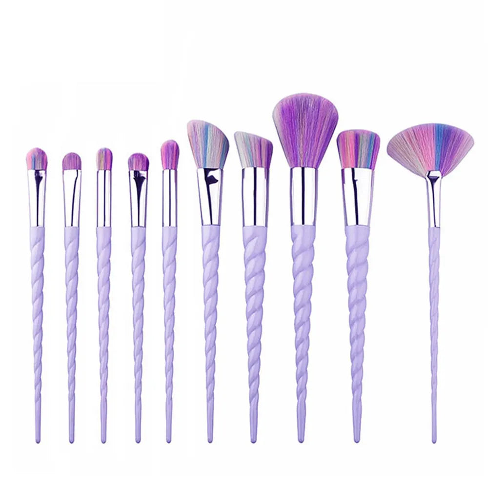Unicorn Makeup Brush Set - 10 Piece Glitter Foundation & Eye Kit