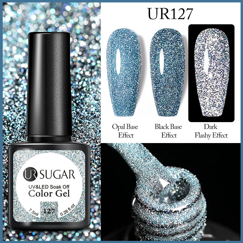UR SUGAR 7.5ML Reflective Glitter Gel - Pink Sequins Nail Polish
