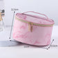 Pink Marble Pattern Cosmetic Bag - Waterproof PU Leather Makeup Organizer