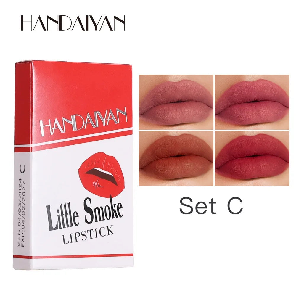 4-Piece Waterproof Lipstick Set - Long-Lasting Matte with Transparent Finish
