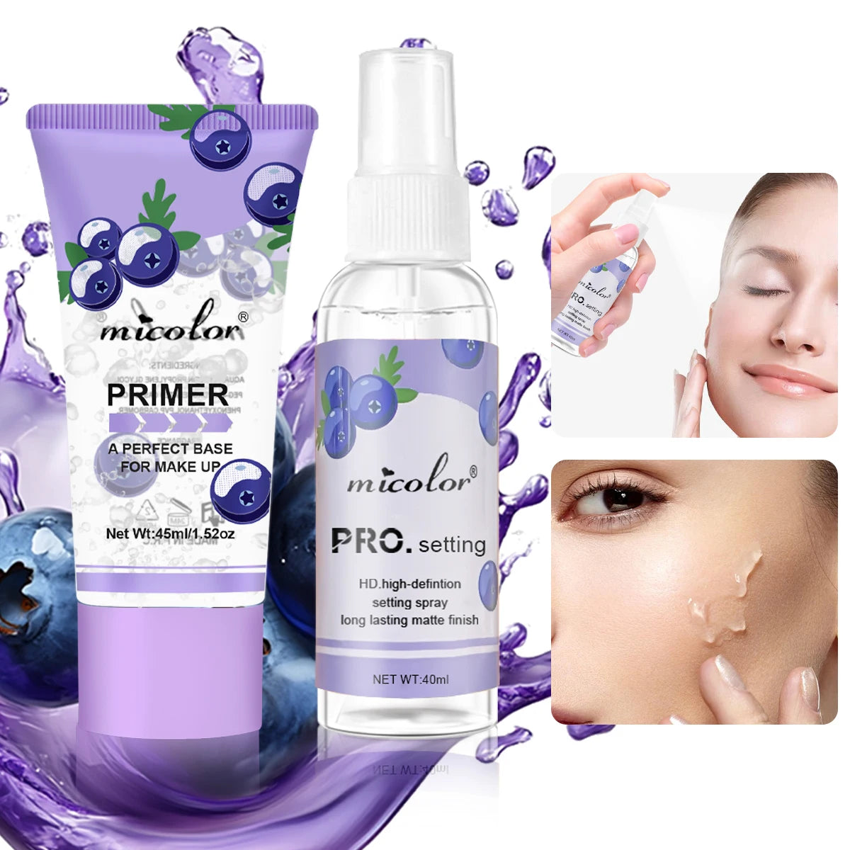 Makeup Primer & Setting Spray Set - Pore Minimizing Base & Finish