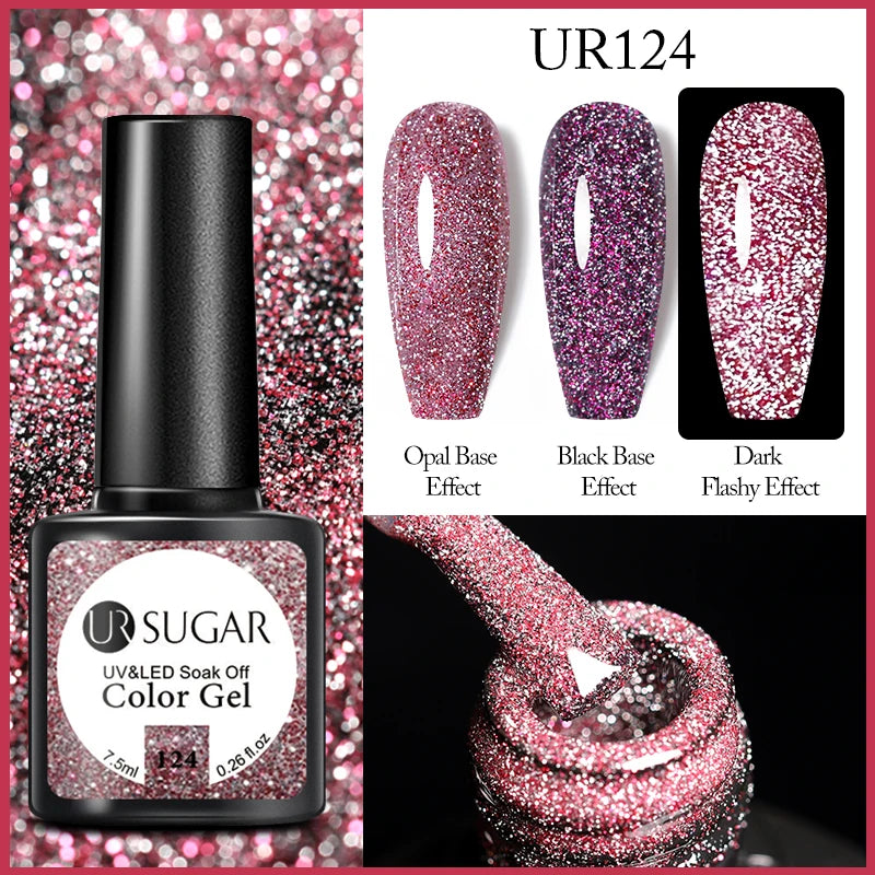 UR SUGAR 7.5ML Reflective Glitter Gel - Pink Sequins Nail Polish