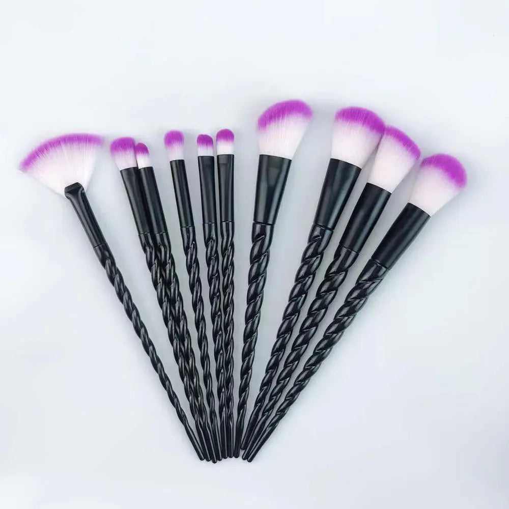 Unicorn Makeup Brush Set - 10 Piece Glitter Foundation & Eye Kit