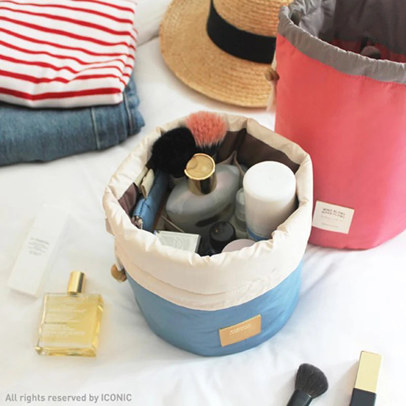 Lazy Drawstring Cosmetic Bag - Round Waterproof Makeup Organizer Pouch