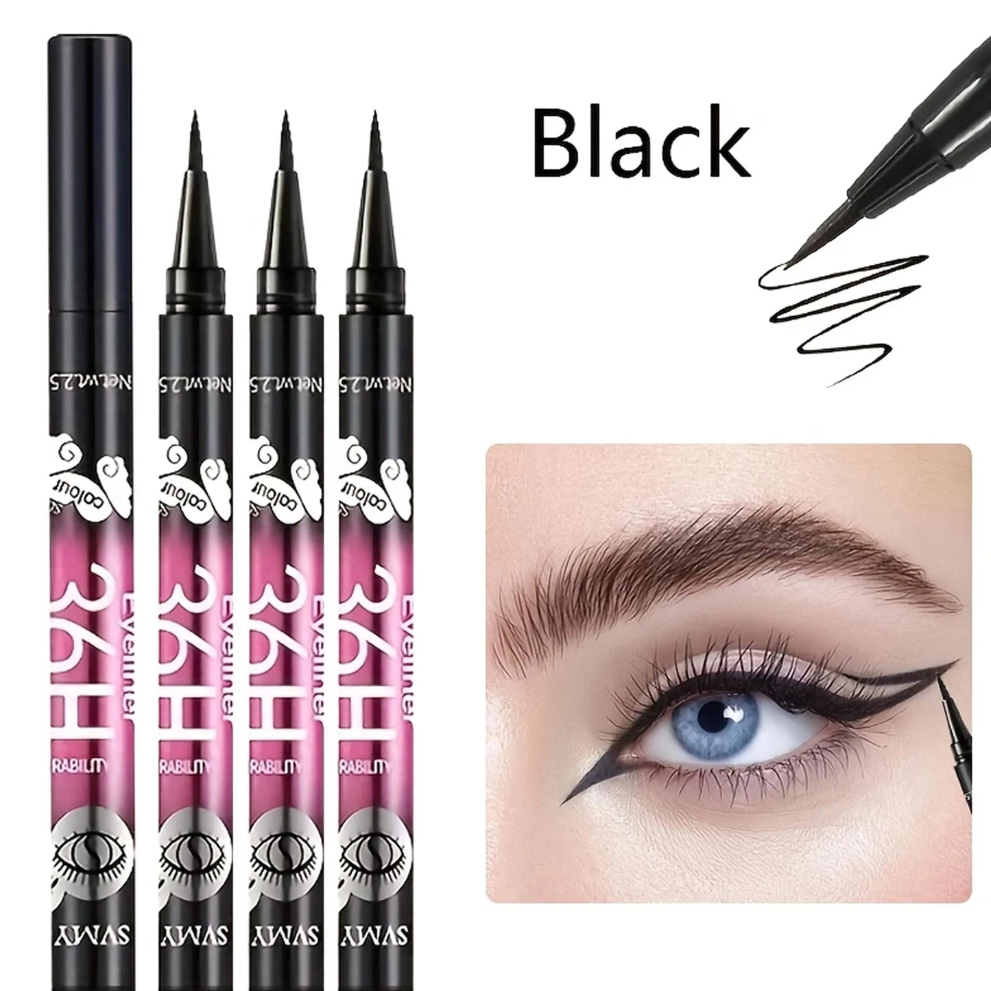 Waterproof Black Eyeliner Pencils Set - Smudge-Proof & Long-Lasting (3/5 Pack)