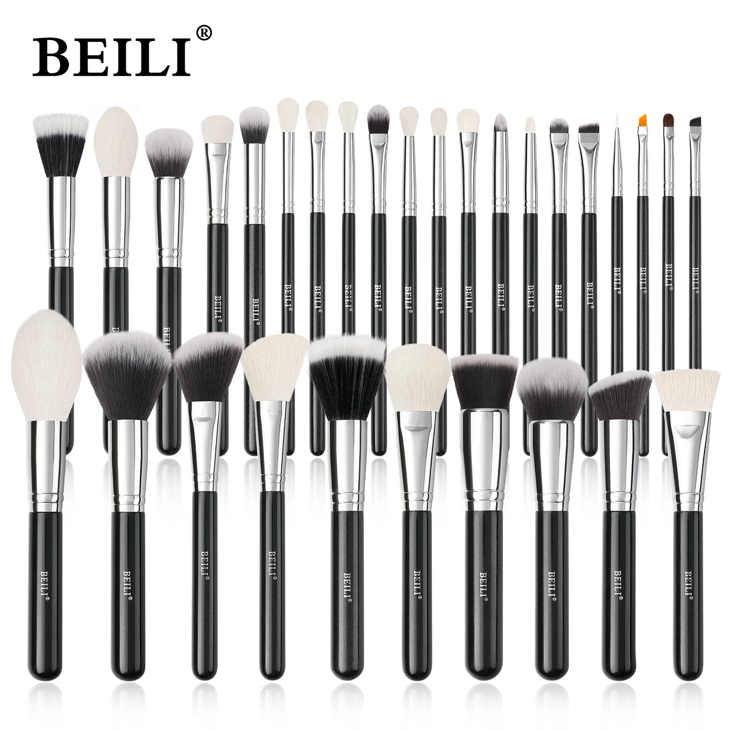 BEILI 30 Piece Black Makeup Brush Set - Professional Goat Hair Kit