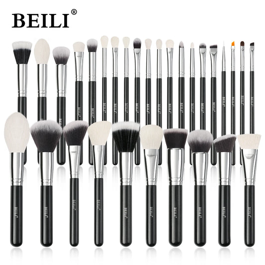BEILI 30 Piece Black Makeup Brush Set - Professional Goat Hair Kit
