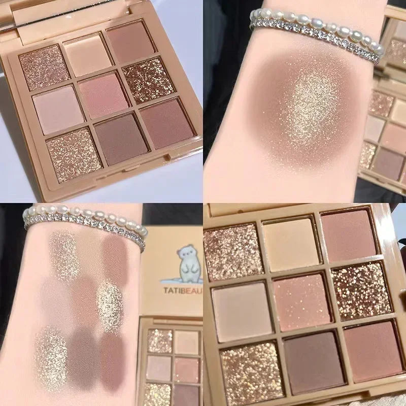 9-Color Glitter Eyeshadow Palette - Punk Smokey Cool Tones