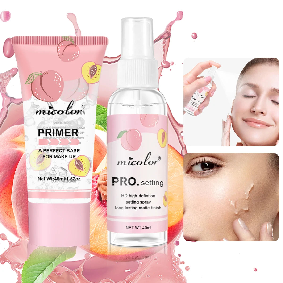 Makeup Primer & Setting Spray Set - Pore Minimizing Base & Finish