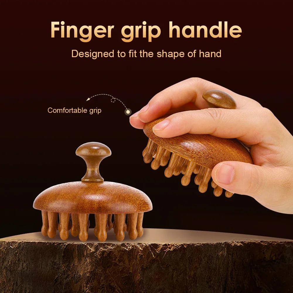 Sandalwood Massage Comb - Finger Ring Scalp Massager and Gua Sha Tool