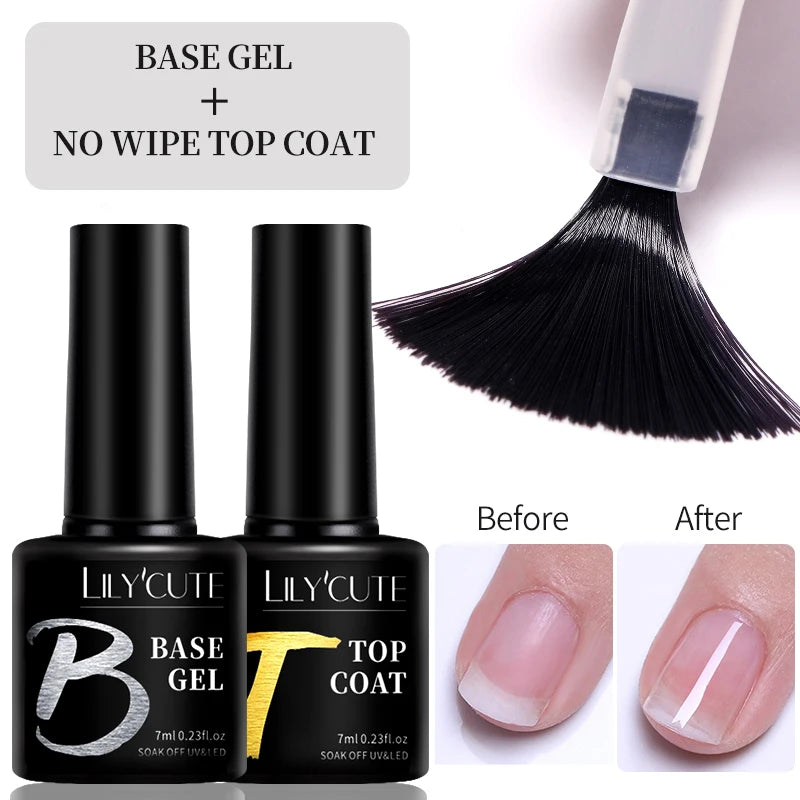 LILYCUTE 7ML Base & Top Coat UV Gel Nail Polish - No Wipe