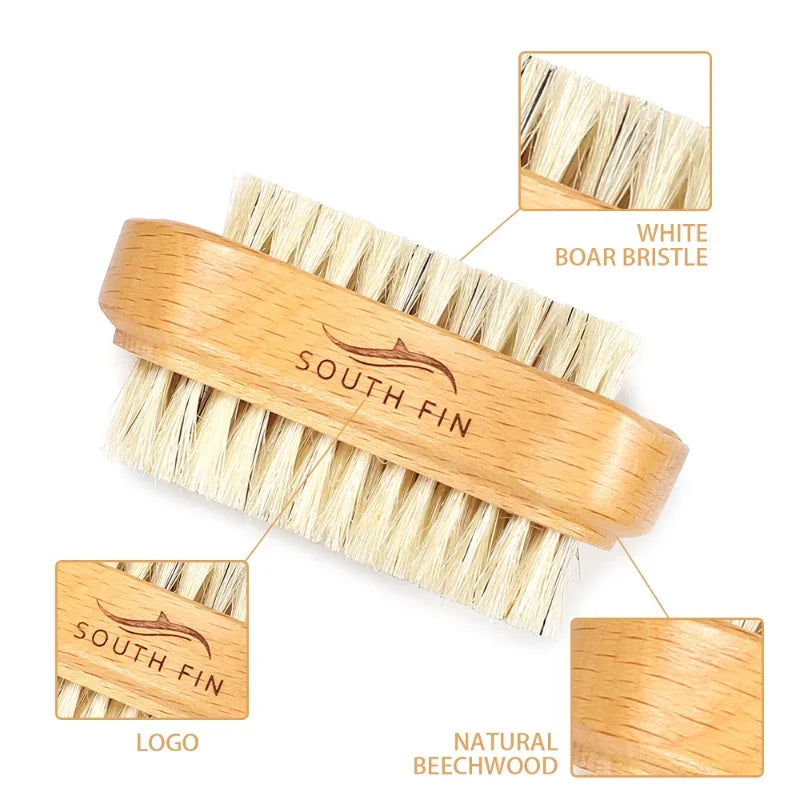 Double-Sided Nail Cleaning Brush - Wooden Handle Manicure Tool