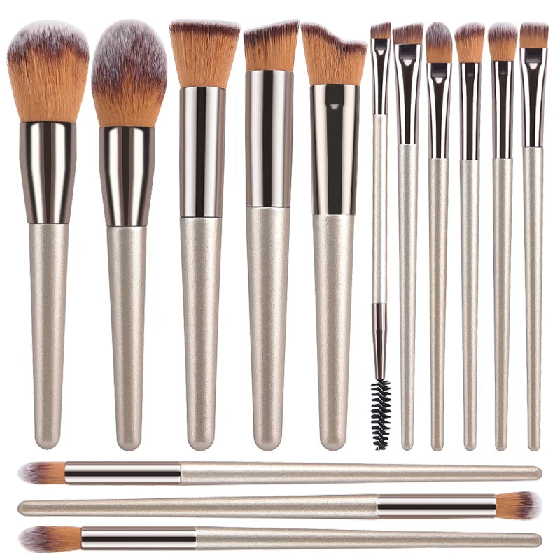 Champagne Makeup Brush Set - 14 Piece Foundation & Eye Kit