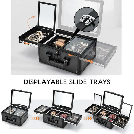 LED Lighted Makeup Train Case - 11.2" Professional Travel Organizer