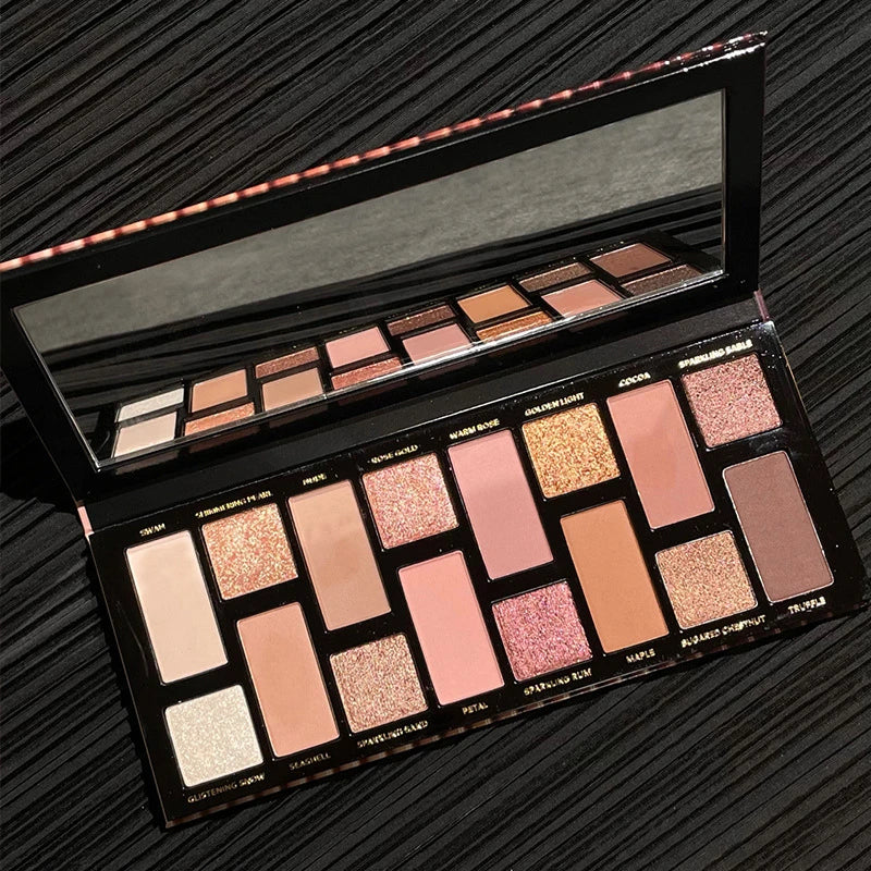 16-Color Matte Glitter Nude Brown Eyeshadow Palette - Waterproof