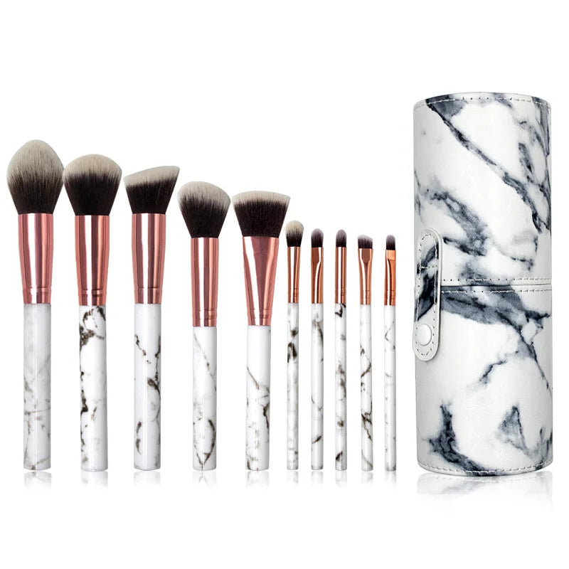 10 Piece Marbling Makeup Brush Set - Powder & Cosmetic Tools