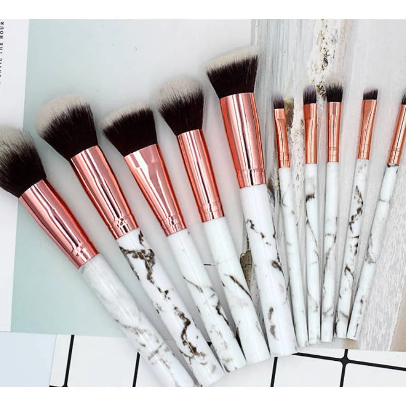 10 Piece Marbling Makeup Brush Set - Powder & Cosmetic Tools