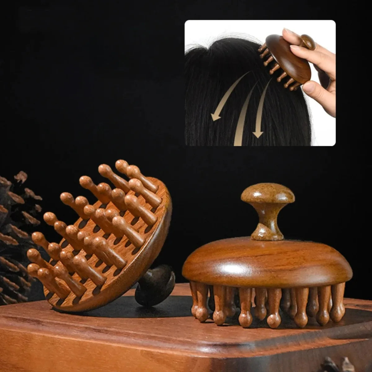 Sandalwood Massage Comb - Finger Ring Scalp Massager and Gua Sha Tool