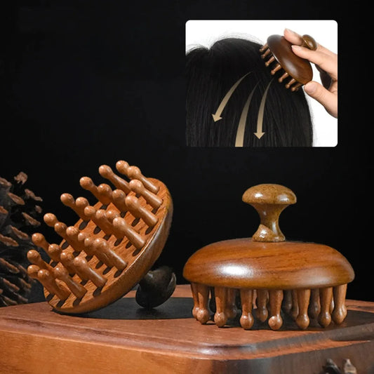 Sandalwood Massage Comb - Finger Ring Scalp Massager and Gua Sha Tool