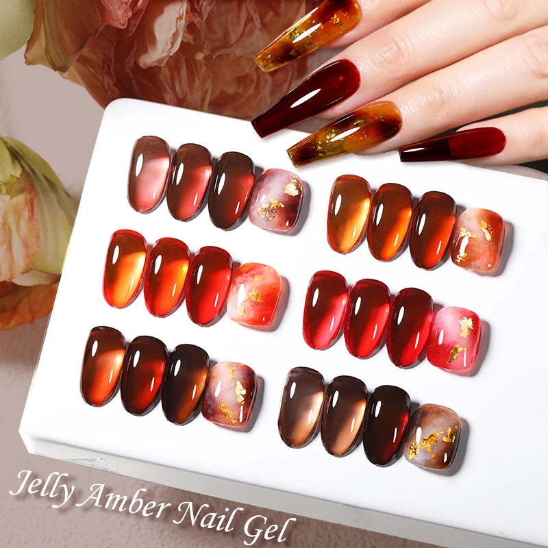 LILYCUTE 7ML Jelly Amber Gel Polish - Leopard Pattern Nail Art