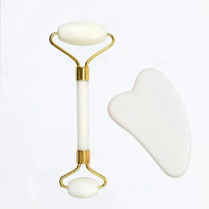 Natural Jade Roller and Gua Sha Set - Face Massage Tool for Lifting