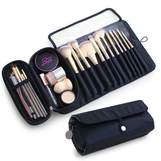 Waterproof Makeup Brush Organizer - Rolling Travel Cosmetic Case