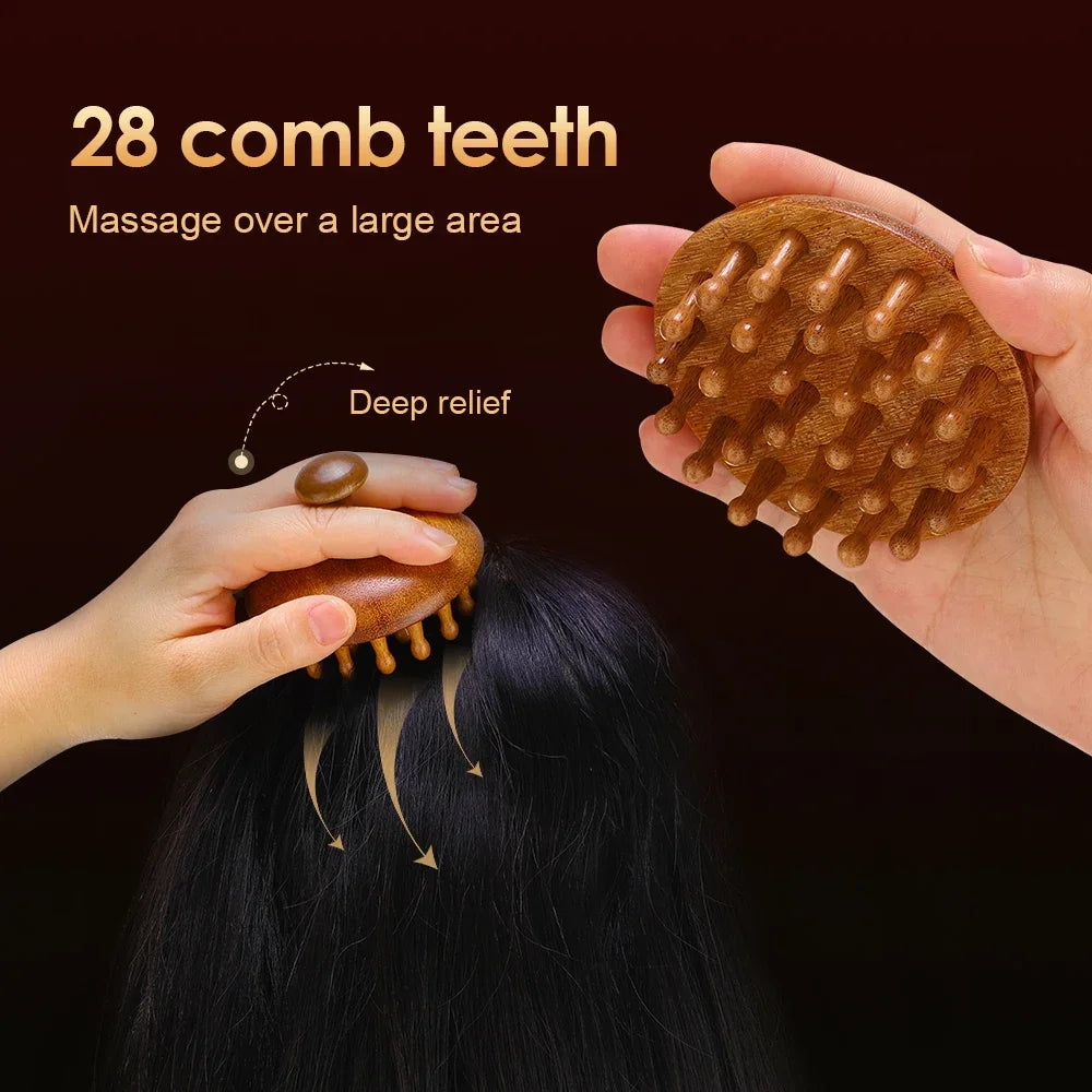 Sandalwood Massage Comb - Finger Ring Scalp Massager and Gua Sha Tool