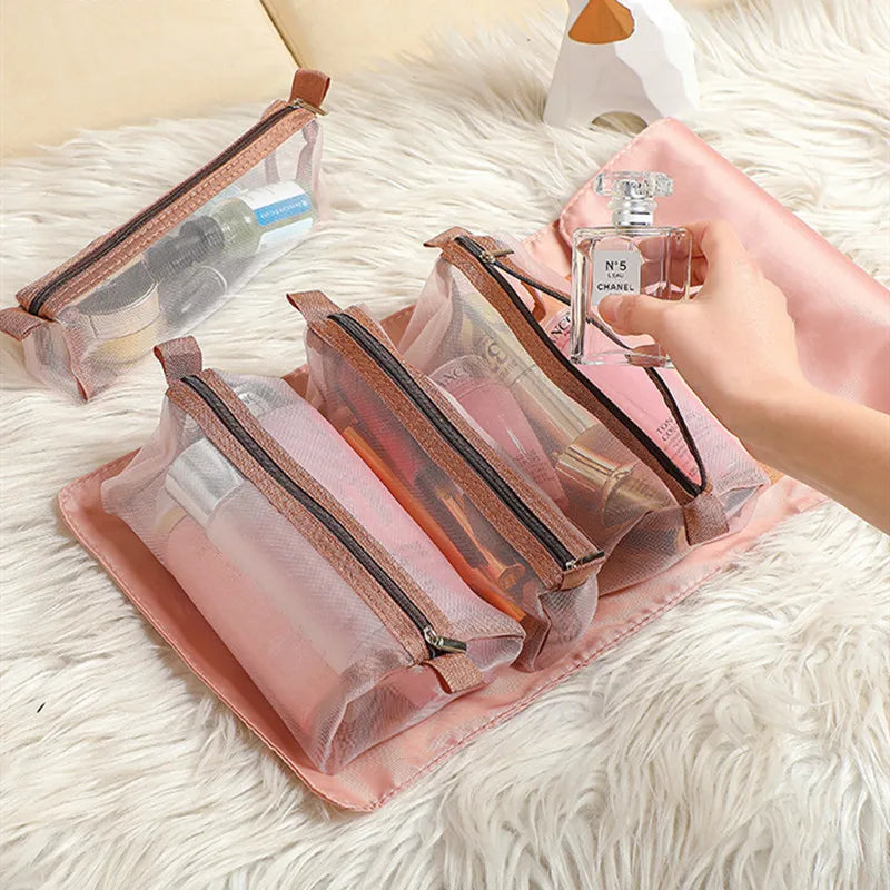 4 in 1 Cosmetic Bag Set - Mesh Separable Foldable Makeup Organizer
