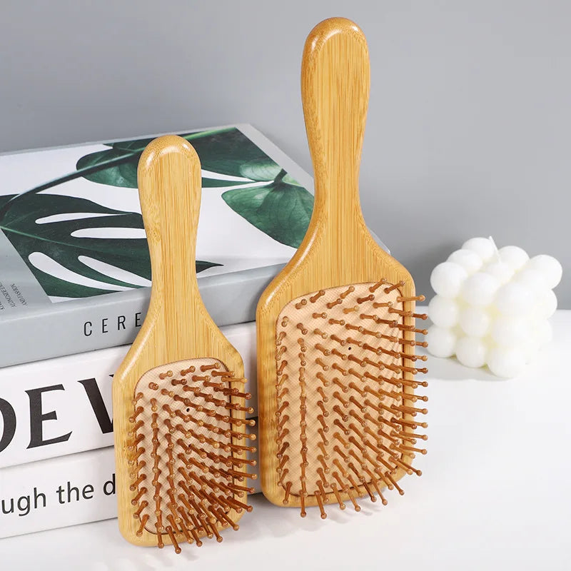 Bamboo Hair Brush - Anti-Static Scalp Massage Comb with Airbag Cushion