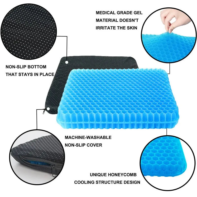 Gel Seat Cushion - Honeycomb Design for Pressure Relief and Pain Support