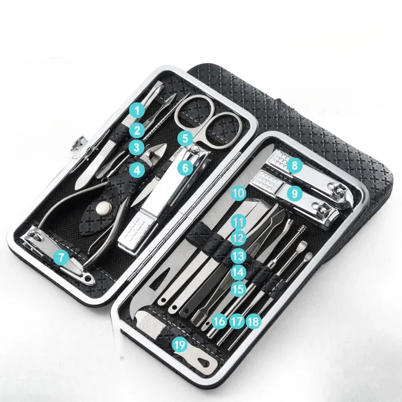 Professional Nail Clipper Set - 19-Piece Manicure Pedicure Kit with Case