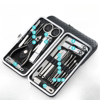Professional Nail Clipper Set - 19-Piece Manicure Pedicure Kit with Case