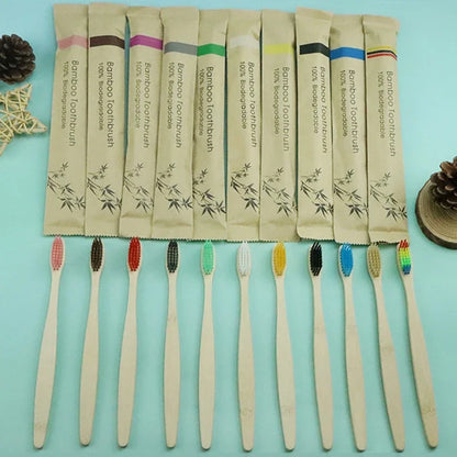 Colorful Bamboo Toothbrush Set - Charcoal Soft Bristle (10 Pack)