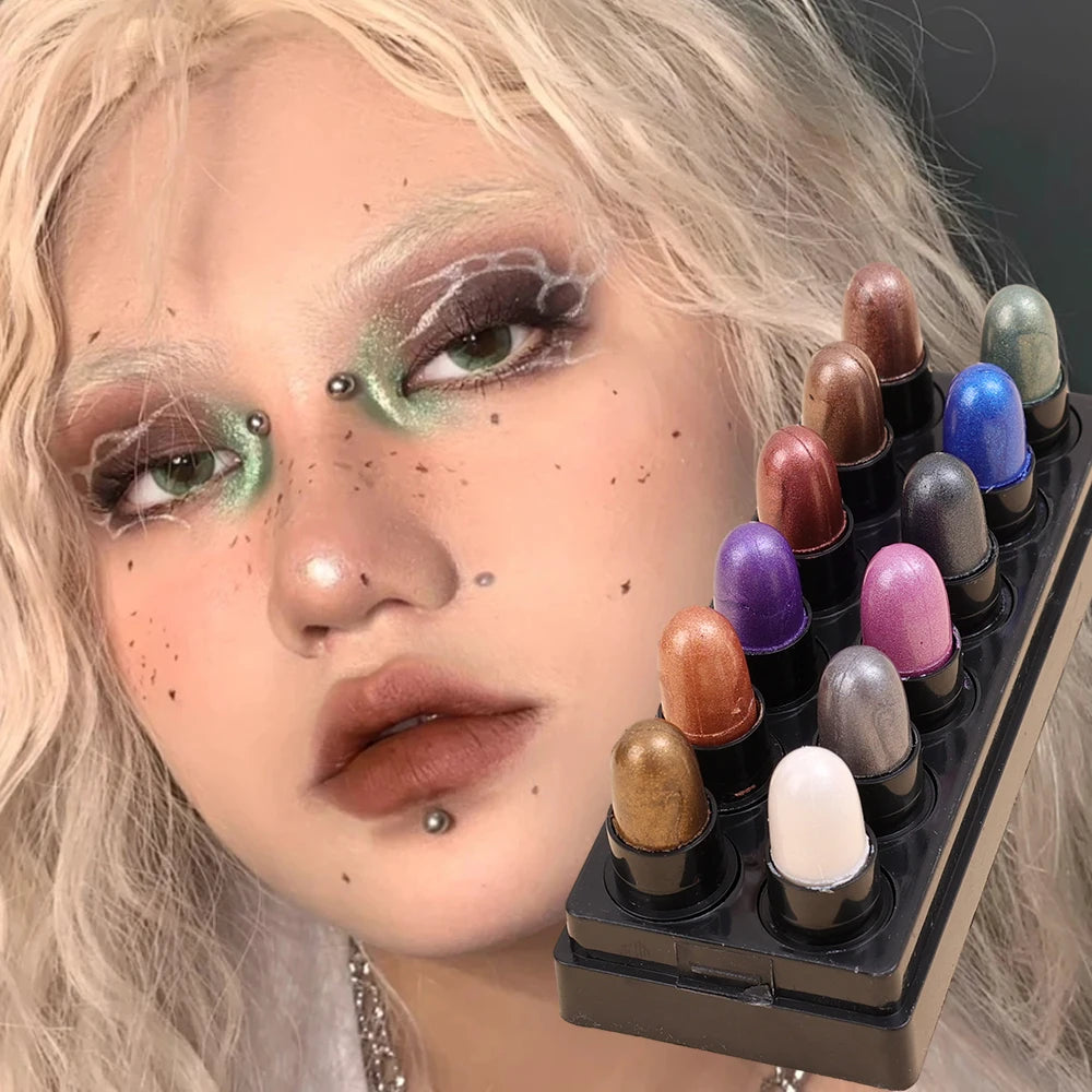 12-Color Eyeshadow Pencil Set - Waterproof Glitter Shimmer & Matte