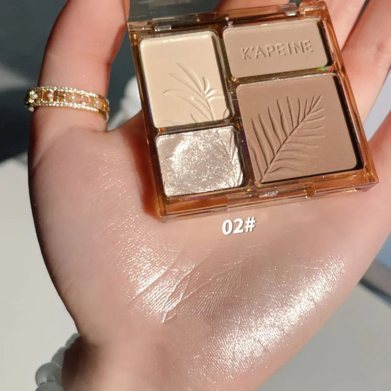 4-Color Brown Blush Highlighter Contour Palette - Waterproof Matte Powder