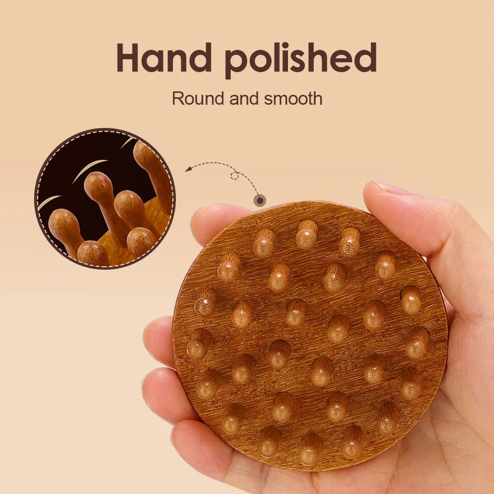 Sandalwood Massage Comb - Finger Ring Scalp Massager and Gua Sha Tool