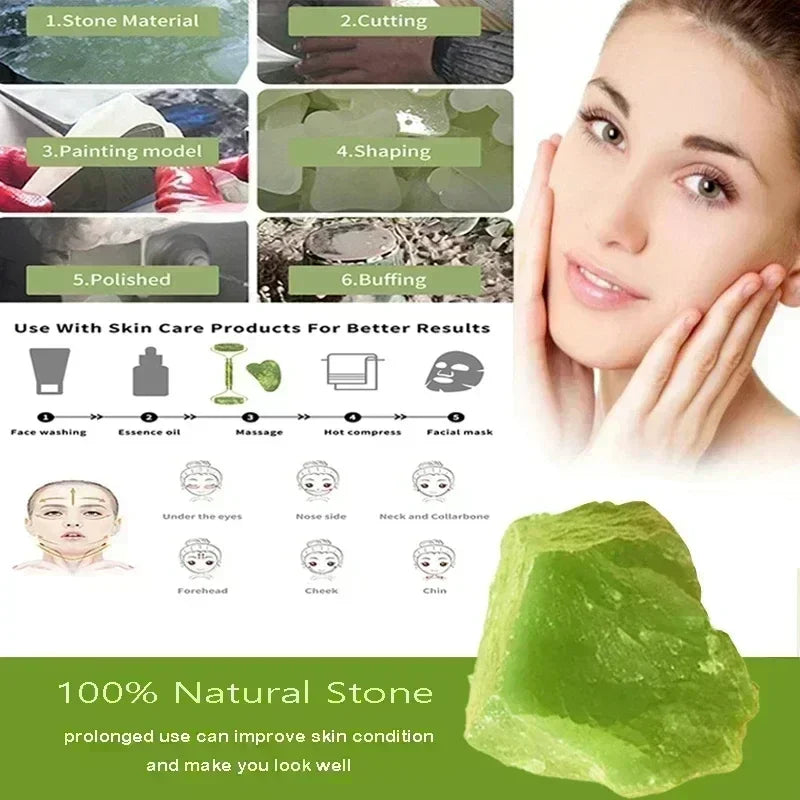 Natural Jade Roller and Gua Sha Set - Face Massage Tool for Lifting