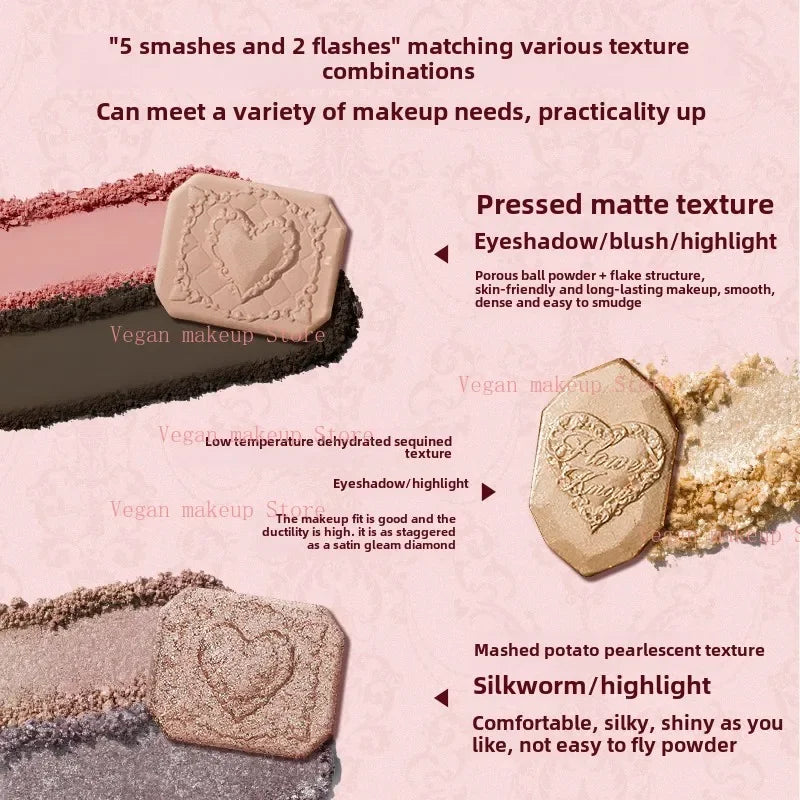 Flowerknows Strawberry Cupid Eyeshadow Palette - Blush Highlighter Bronzer Set 14g
