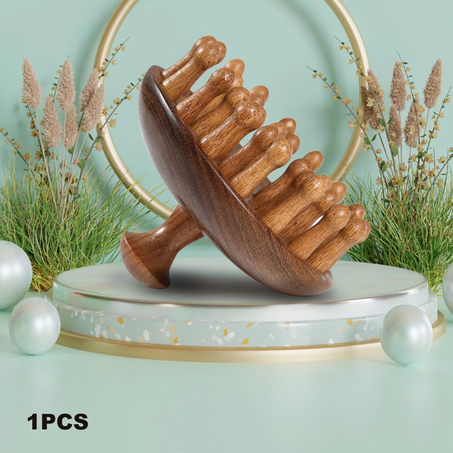 Sandalwood Massage Comb - Finger Ring Scalp Massager and Gua Sha Tool