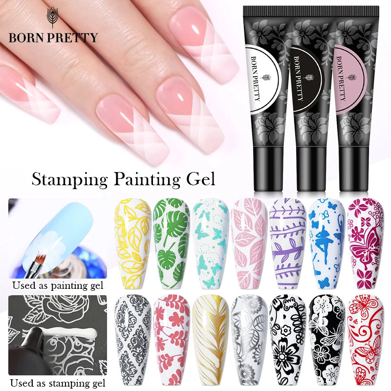 BORN PRETTY 8ML Stamping Gel Polish - Black White Gold Silver
